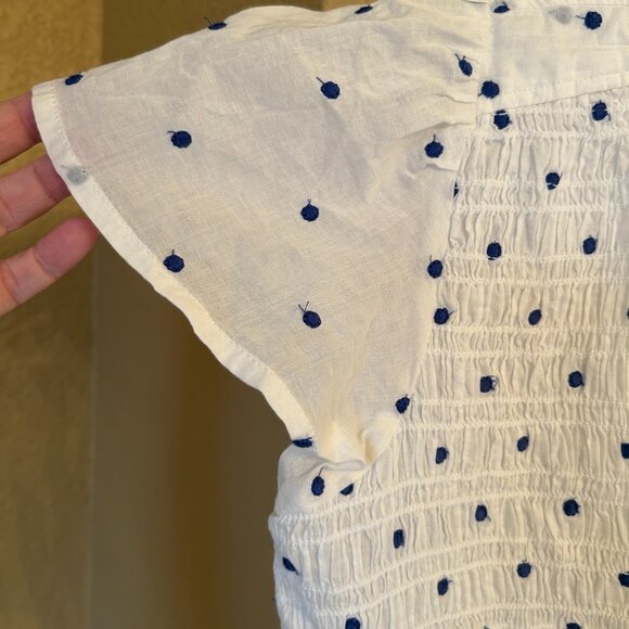 American Eagle White Tie Up Short Sleeve Crop Top with Blue Polka Dots - Size M - Picture 2 of 7